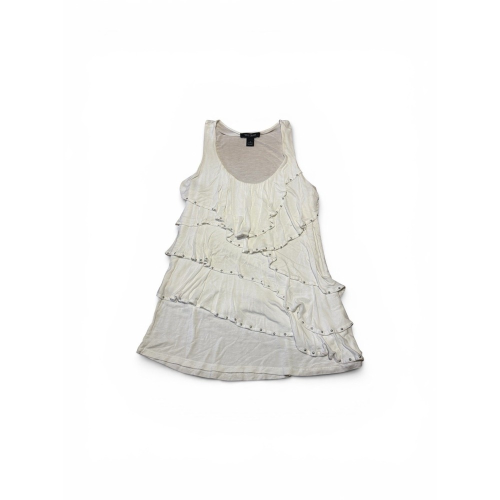 Y2K Boho Chic Cascading Embezzled Ruffles White Tank Top